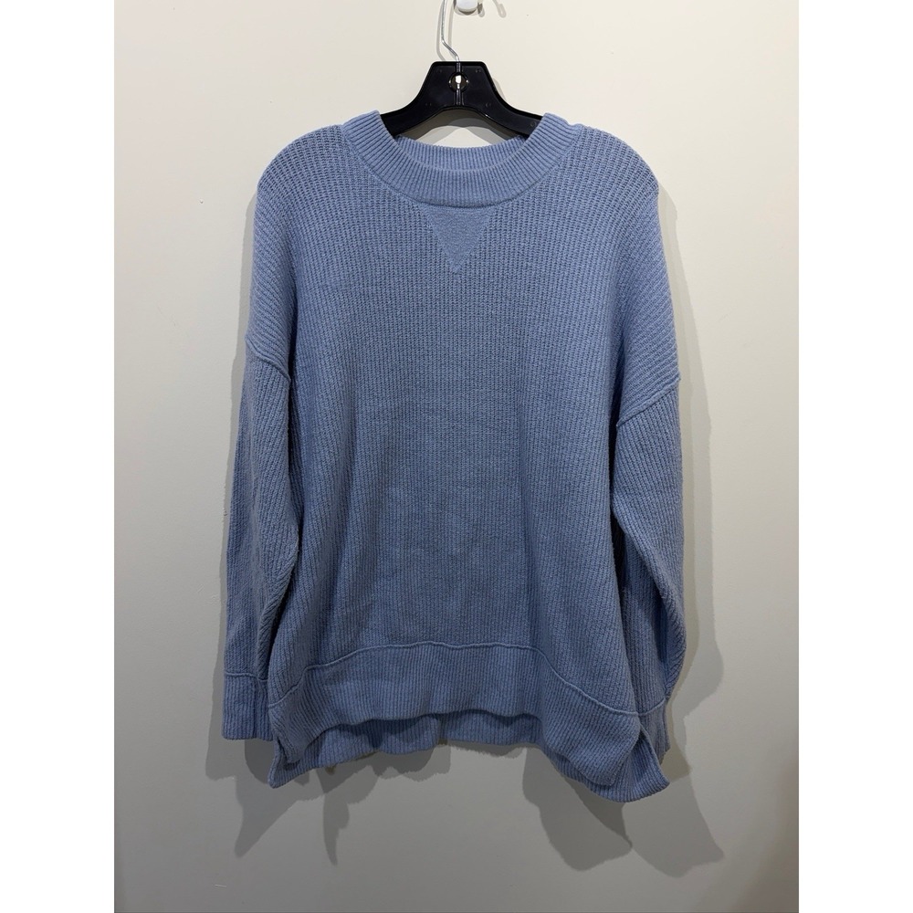Aerie Oversized Ribbed Sweater Blue Crewneck Women's XS Cozy Lounge